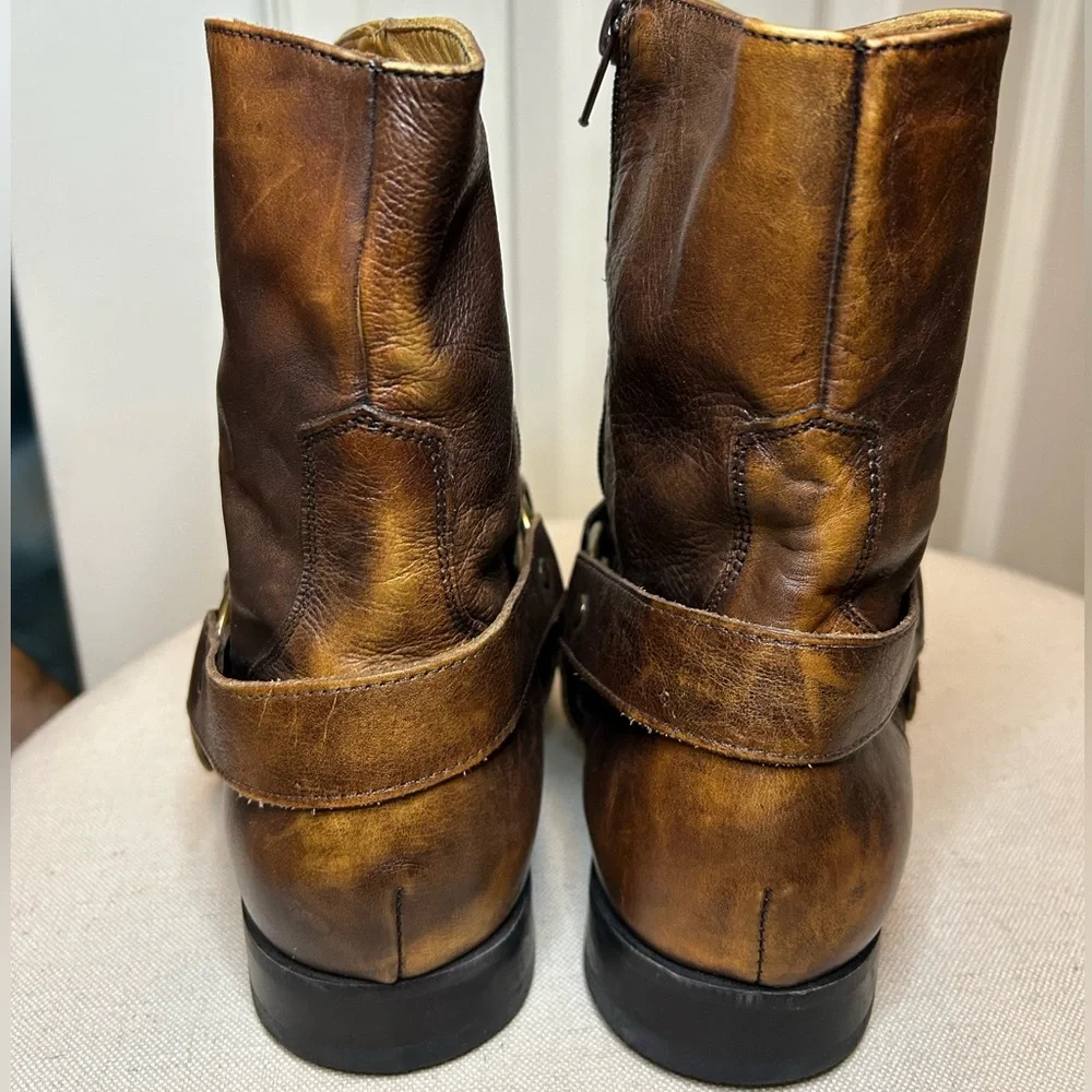 Impulse Men's Brown Leather Harness Boots Square Toe Biker Rocker Cowboy Sz 9